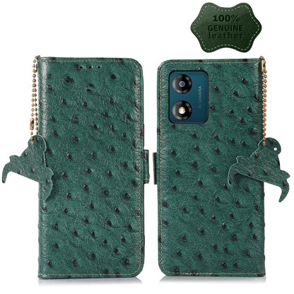 For Motorola Moto E13 4G 2023 Ostrich Pattern Genuine Leather RFID Phone Case(Green) - Motorola Cases by buy2fix | Online Shopping UK | buy2fix