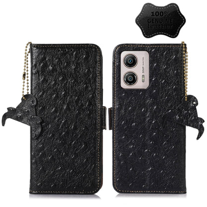 For Motorola Moto G53 5G / G13 / G23 Ostrich Pattern Genuine Leather RFID Phone Case(Black) - Motorola Cases by buy2fix | Online Shopping UK | buy2fix