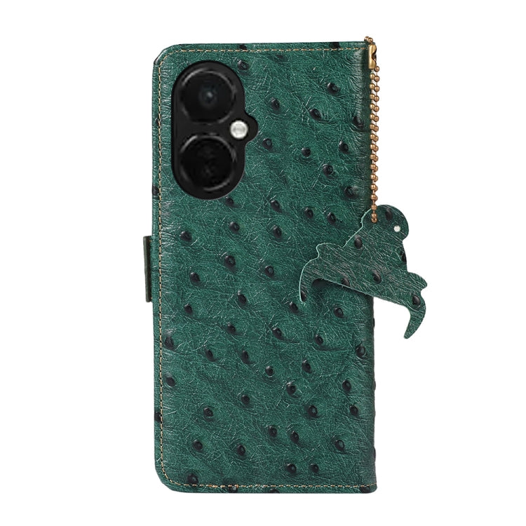 For OnePlus Nord CE 3 Lite Ostrich Pattern Genuine Leather RFID Phone Case(Green) - OnePlus Cases by buy2fix | Online Shopping UK | buy2fix