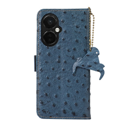 For OnePlus Nord CE 3 Lite Ostrich Pattern Genuine Leather RFID Phone Case(Blue) - OnePlus Cases by buy2fix | Online Shopping UK | buy2fix