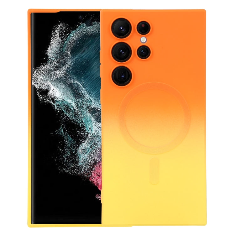 For Samsung Galaxy S22 Ultra 5G Liquid TPU Silicone Gradient MagSafe Phone Case(Orange Yellow) by buy2fix