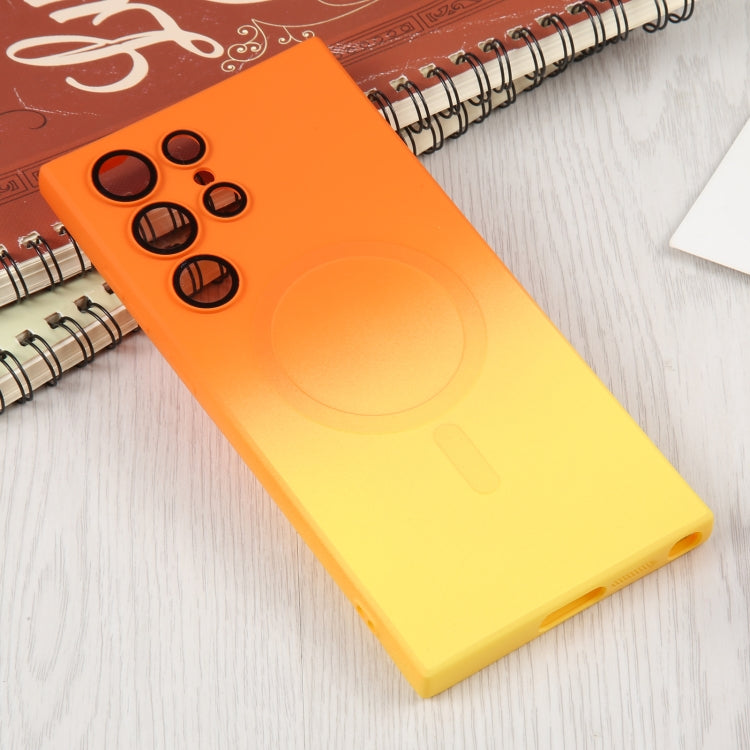For Samsung Galaxy S22 Ultra 5G Liquid TPU Silicone Gradient MagSafe Phone Case(Orange Yellow) by buy2fix