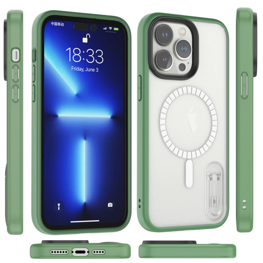 For iPhone 14 Pro Terminator MagSafe Magnetic Holder Phone Case(Transparent Green) by buy2fix