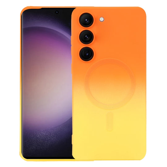 For Samsung Galaxy S22 5G Liquid TPU Silicone Gradient MagSafe Phone Case(Orange Yellow)