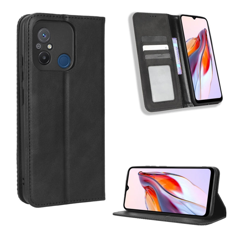 For Xiaomi Redmi 12C / 11A Magnetic Buckle Retro Texture Leather Phone Case(Black) - Xiaomi Cases by buy2fix | Online Shopping UK | buy2fix