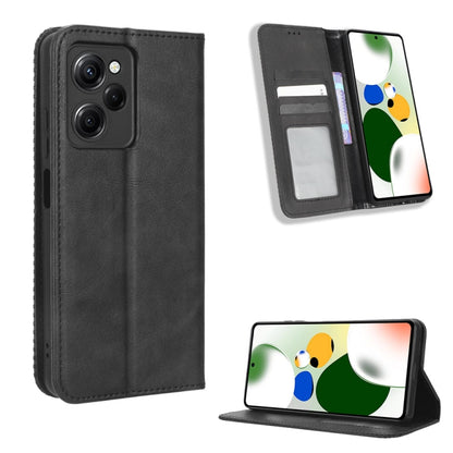 For Xiaomi Redmi Note 12 Pro 5G Speed / Poco X5 Pro Magnetic Buckle Retro Texture Leather Phone Case(Black) - Note 12 Pro Cases by buy2fix | Online Shopping UK | buy2fix