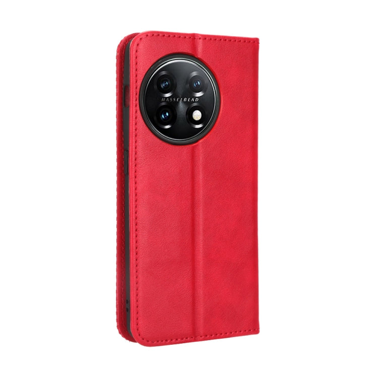 For OnePlus 11 5G Magnetic Buckle Retro Texture Leather Phone Case(Red) - OnePlus Cases by buy2fix | Online Shopping UK | buy2fix