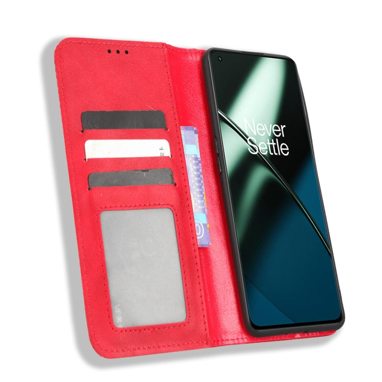 For OnePlus 11 5G Magnetic Buckle Retro Texture Leather Phone Case(Red) - OnePlus Cases by buy2fix | Online Shopping UK | buy2fix