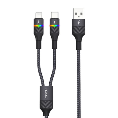 TOTU B2C-001 Journey Series 2 in 1 USB to 8 Pin + Type-C Colorful Breathing Light Data Cable, Length:1.5m(Black) -  by TOTUDESIGN | Online Shopping UK | buy2fix