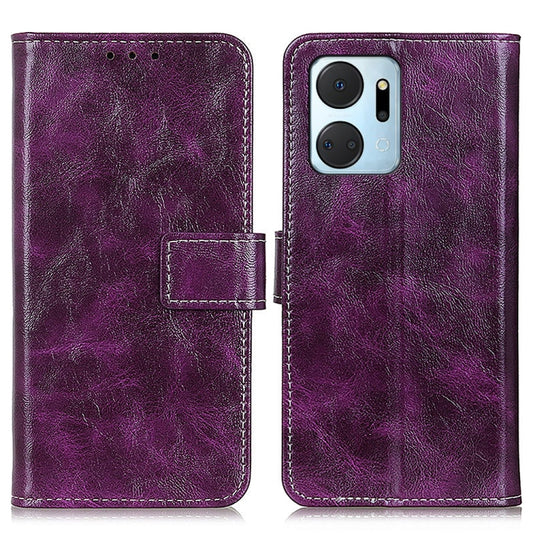 For Honor X7A Retro Crazy Horse Texture Horizontal Flip Leather Phone Case(Purple) by buy2fix