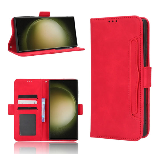 Pour Samsung Galaxy S23 Ultra 5G Skin Feel Texture de veau Emplacements pour cartes Étui de téléphone en cuir (rouge)