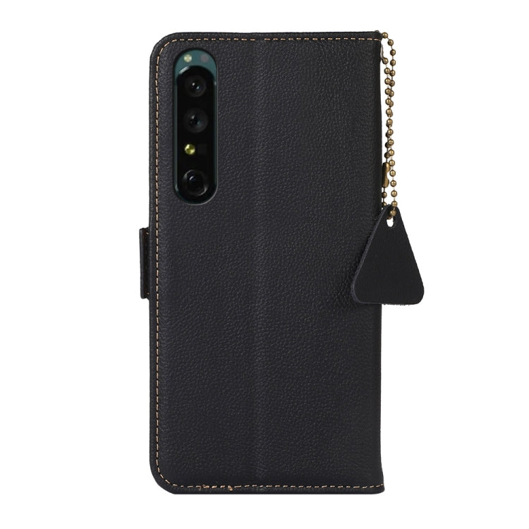 For Sony Xperia 1 IV Side-Magnetic TJ Genuine Leather RFID Phone Case(Black) - Sony Cases by buy2fix | Online Shopping UK | buy2fix