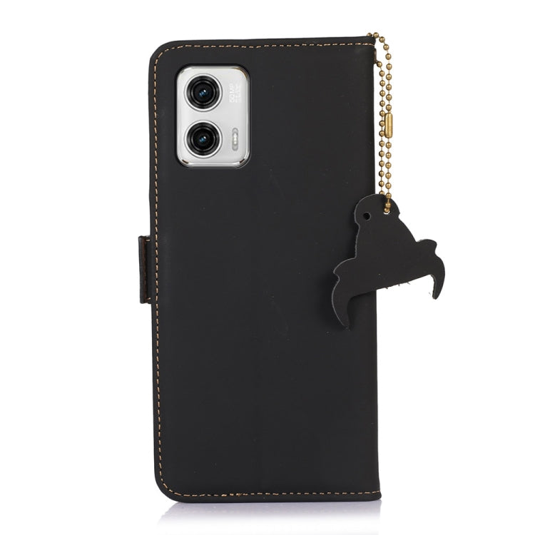 For Motorola Moto G73 5G Genuine Leather Magnetic RFID Leather Phone Case(Black) - Motorola Cases by buy2fix | Online Shopping UK | buy2fix