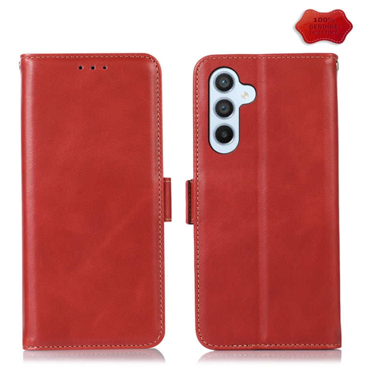 For Samsung Galaxy A24 4G Magnetic Crazy Horse Texture Genuine Leather RFID Phone Case(Red) - Galaxy Phone Cases by buy2fix | Online Shopping UK | buy2fix