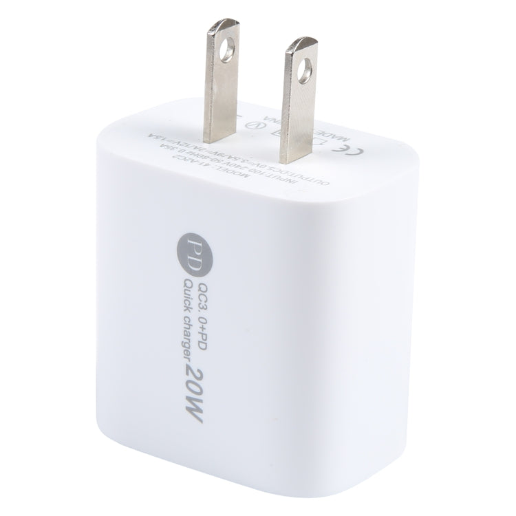 PD 20W USB-C/Type-C+QC 3.0 USB Interface Fast Charge Charger, Specification: US Plug(White) - USB Charger by buy2fix | Online Shopping UK | buy2fix