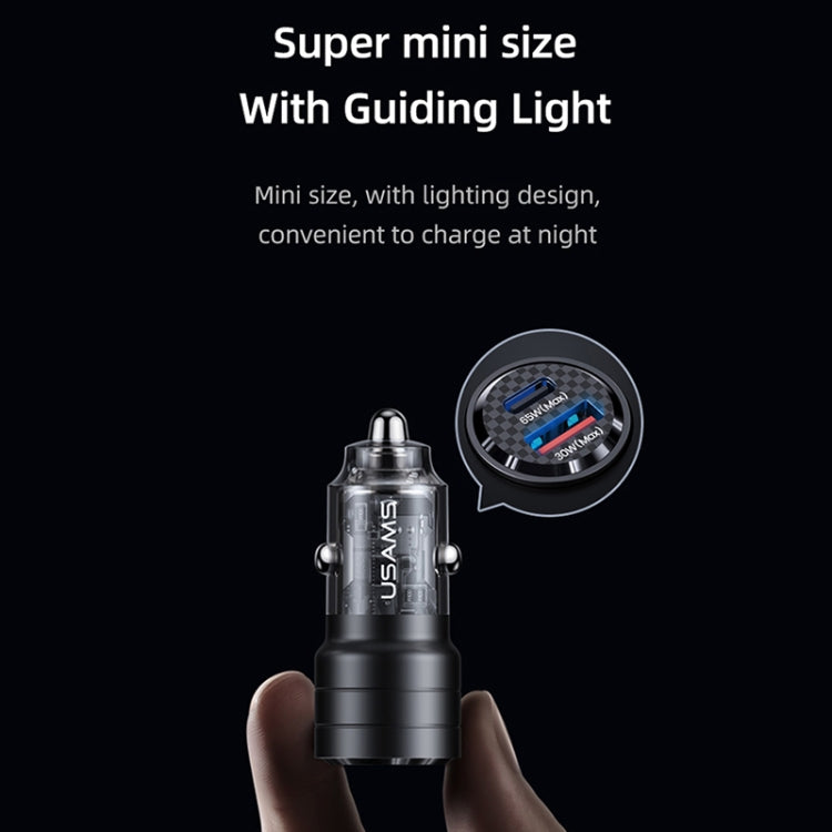 USAMS US-CC176 C36 Aluminum Alloy Transparent Mini Car Charger(Black) - In Car by USAMS | Online Shopping UK | buy2fix