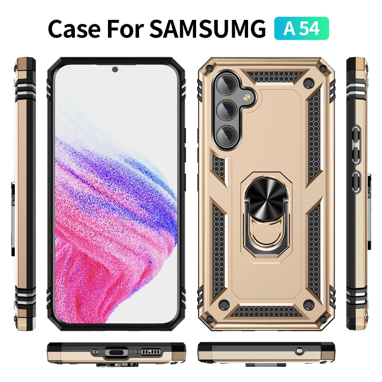 For Samsung Galaxy A54 Shockproof TPU + PC Phone Case with Holder(Gold) - Galaxy Phone Cases by buy2fix | Online Shopping UK | buy2fix