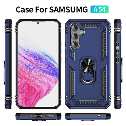 For Samsung Galaxy A54 Shockproof TPU + PC Phone Case with Holder(Blue) by buy2fix