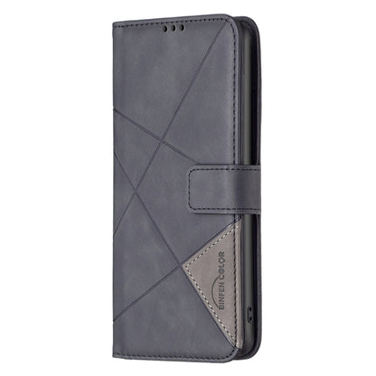 For Xiaomi Redmi 12 4G Magnetic Buckle Rhombus Texture Leather Phone Case(Black) - Xiaomi Cases by buy2fix | Online Shopping UK | buy2fix
