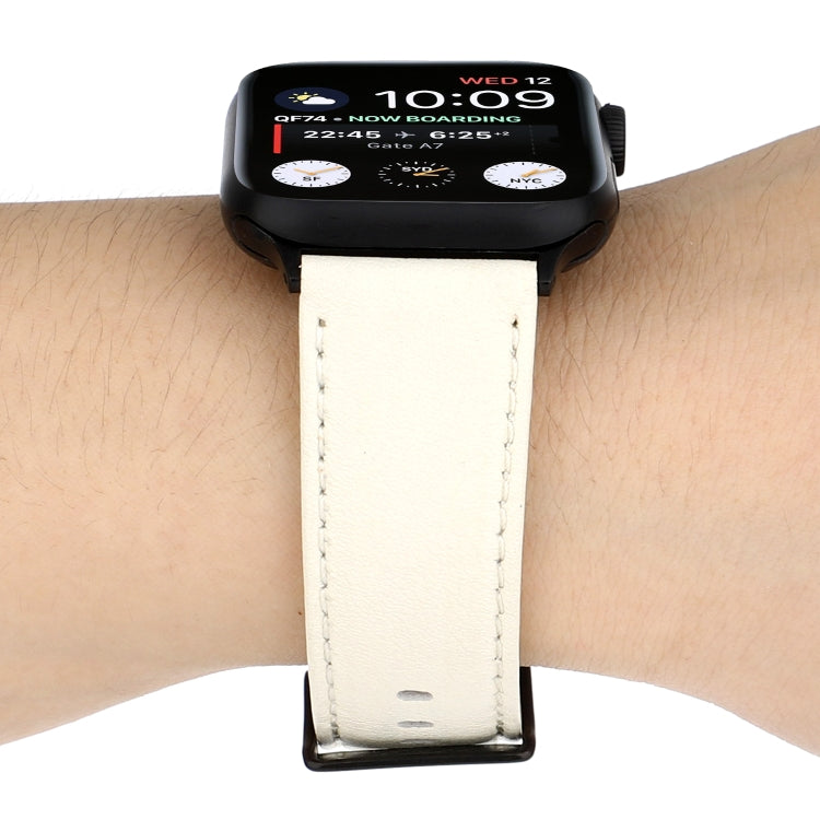 For Apple Watch Series 7 45mm / 6 & SE & 5 & 4 44mm / 3 & 2 & 1 42mm Cowhide Texture Leather Watch Band(White) by buy2fix