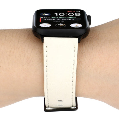 For Apple Watch Series 7 45mm / 6 & SE & 5 & 4 44mm / 3 & 2 & 1 42mm Cowhide Texture Leather Watch Band(White) by buy2fix