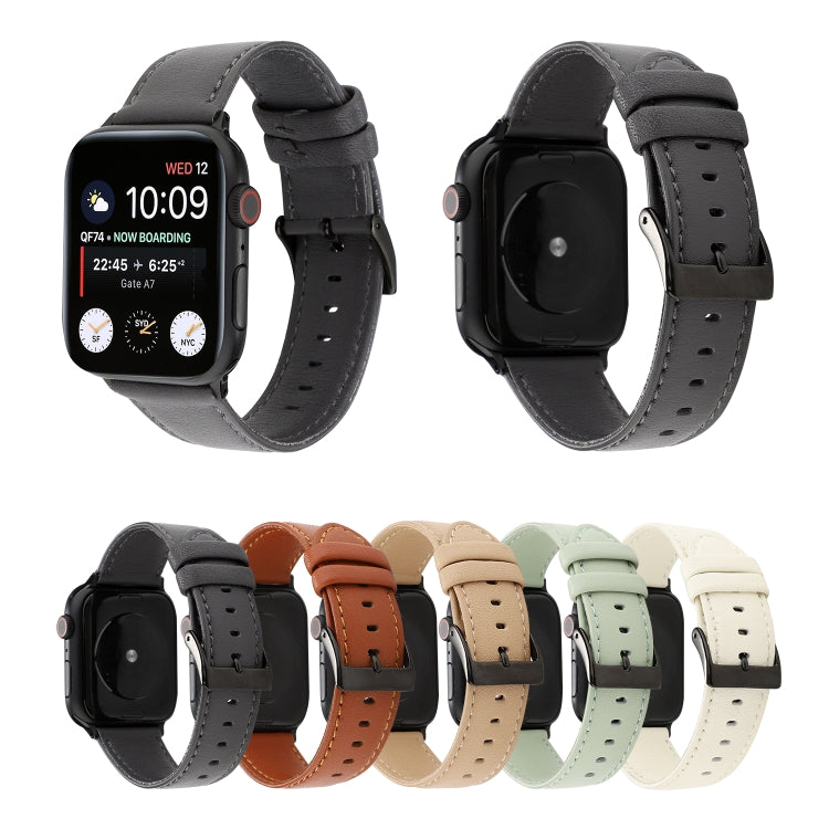 For Apple Watch Series 7 45mm / 6 & SE & 5 & 4 44mm / 3 & 2 & 1 42mm Cowhide Texture Leather Watch Band(White) by buy2fix