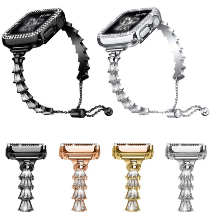 Full Diamond Crown Metal Watch Band For Apple Watch Series 8&7 45mm / SE 2&6&SE&5&4 44mm / 3&2&1 42mm(Rose Gold) by buy2fix