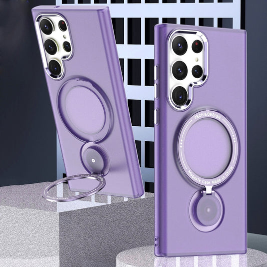 For Samsung Galaxy S22 Ultra 5G 360 Degree Rotation Holder MagSafe Magnetic Phone Case(Purple) by buy2fix