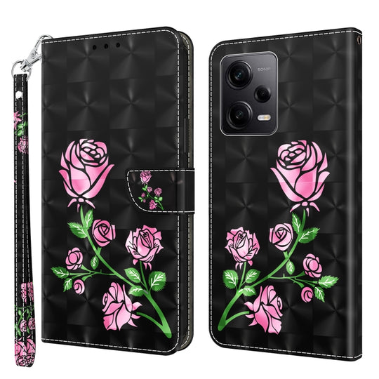 For Xiaomi Redmi Note 12 Pro 5G Global 3D Painted Leather Phone Case(Rose)