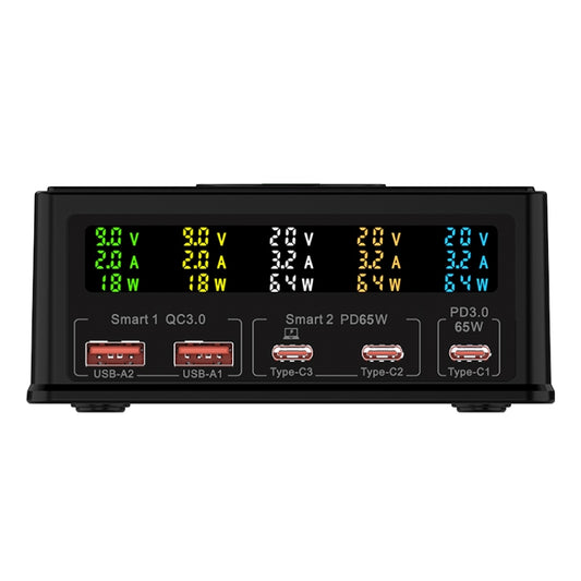 868H 6 in 1 160W 3 PD Type-C + 2 QC3.0 USB Ports Multi Ports Charger(EU Plug) by buy2fix