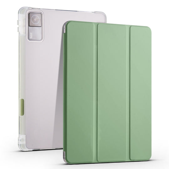 For Xiaomi Redmi Pad 10.61 3-folding Transparent TPU Smart Leather Tablet Case with Pen slot(Matcha Green)