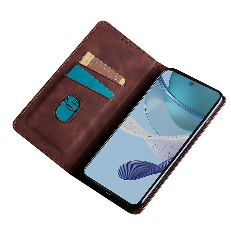 For Xiaomi Redmi 12C 4G Skin Feel Magnetic Horizontal Flip Leather Phone Case(Dark Brown) by buy2fix