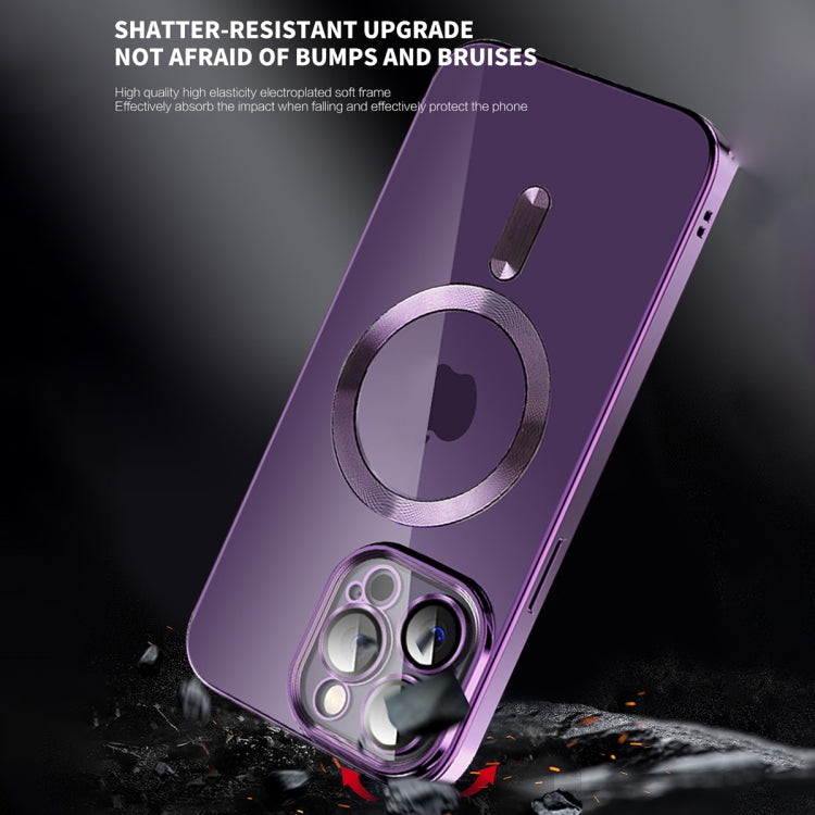 For iPhone 13 CD Texture Plating TPU MagSafe Phone Case with Lens Film(Dark Purple) - iPhone 13 Cases by buy2fix | Online Shopping UK | buy2fix