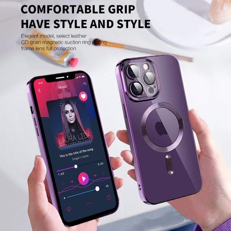 For iPhone 13 CD Texture Plating TPU MagSafe Phone Case with Lens Film(Dark Purple) - iPhone 13 Cases by buy2fix | Online Shopping UK | buy2fix