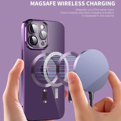 For iPhone 12 CD Texture Plating TPU MagSafe Phone Case with Lens Film(Black) by buy2fix