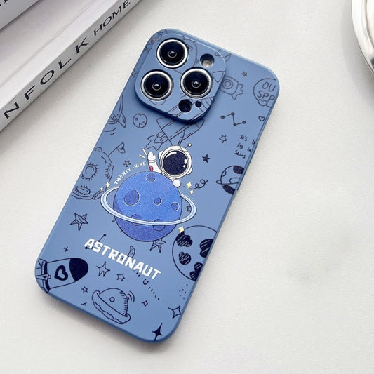 For iPhone 14 Pro Max Liquid Silicone Straight Side Phone Case(Blue Astronaut) by buy2fix