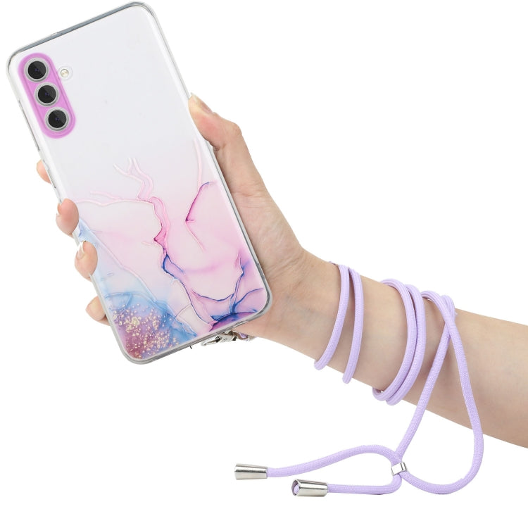 For Samsung Galaxy A14 5G / 4G Hollow Marble Pattern TPU Phone Case with Neck Strap Rope(Pink) - Galaxy Phone Cases by buy2fix | Online Shopping UK | buy2fix