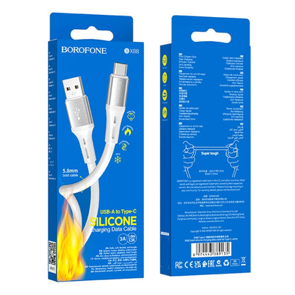 Borofone BX88 USB to Type-C Solid Silicone Charging Data Cable, Length:1m(White) -  by Borofone | Online Shopping UK | buy2fix