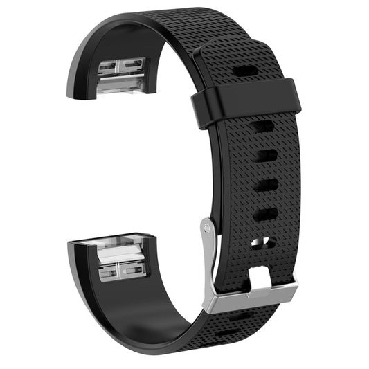 For Fitbit Charge 2 Common Texture Silicone Watch Band with Buckle, Size:S(Black) by buy2fix