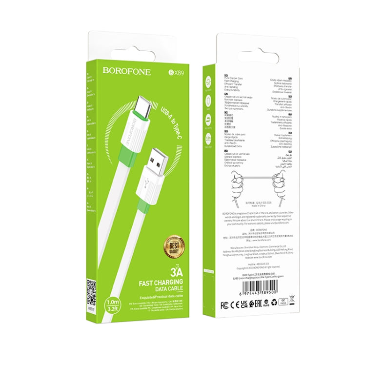 Borofone BX89 USB to Type-C Union 3A Charging Data Cable, Length:1m(White Green) -  by Borofone | Online Shopping UK | buy2fix