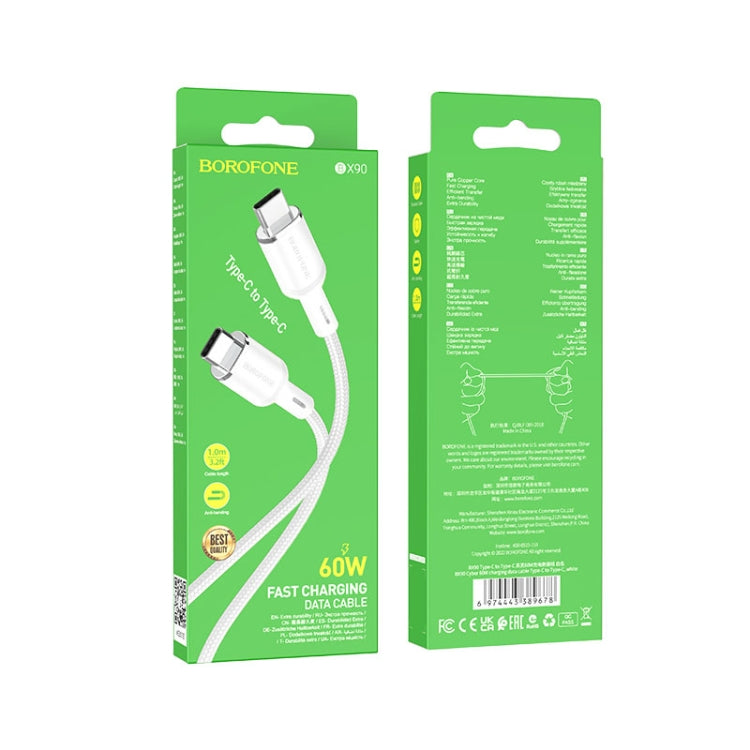 Borofone BX90 Type-C to Type-C Cyber 60W Charging Data Cable, Length:1m(White) -  by Borofone | Online Shopping UK | buy2fix