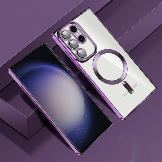 For Samsung Galaxy S23 Ultra 5G CD Texture Plating TPU MagSafe Phone Case with Lens Film(Dark Purple) by buy2fix