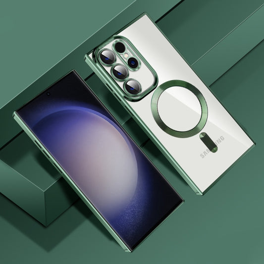 For Samsung Galaxy S23 Ultra 5G CD Texture Plating TPU MagSafe Phone Case with Lens Film(Dark Green) by buy2fix