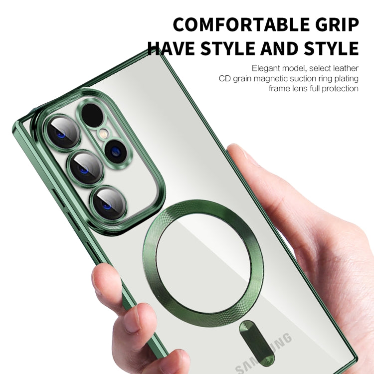 For Samsung Galaxy S23 Ultra 5G CD Texture Plating TPU MagSafe Phone Case with Lens Film(Dark Green) - Galaxy S23 Ultra 5G Cases by buy2fix | Online Shopping UK | buy2fix