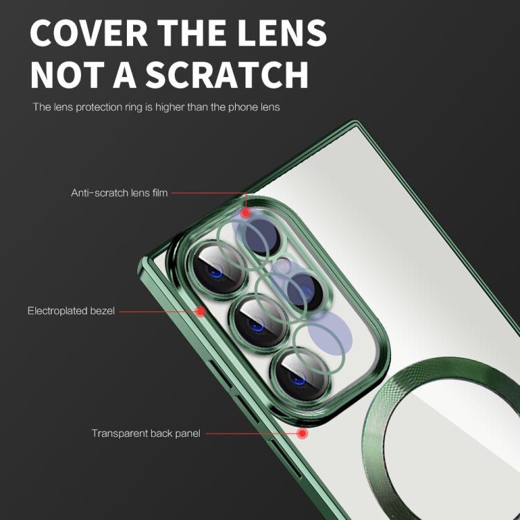 For Samsung Galaxy S23 Ultra 5G CD Texture Plating TPU MagSafe Phone Case with Lens Film(Dark Green) - Galaxy S23 Ultra 5G Cases by buy2fix | Online Shopping UK | buy2fix