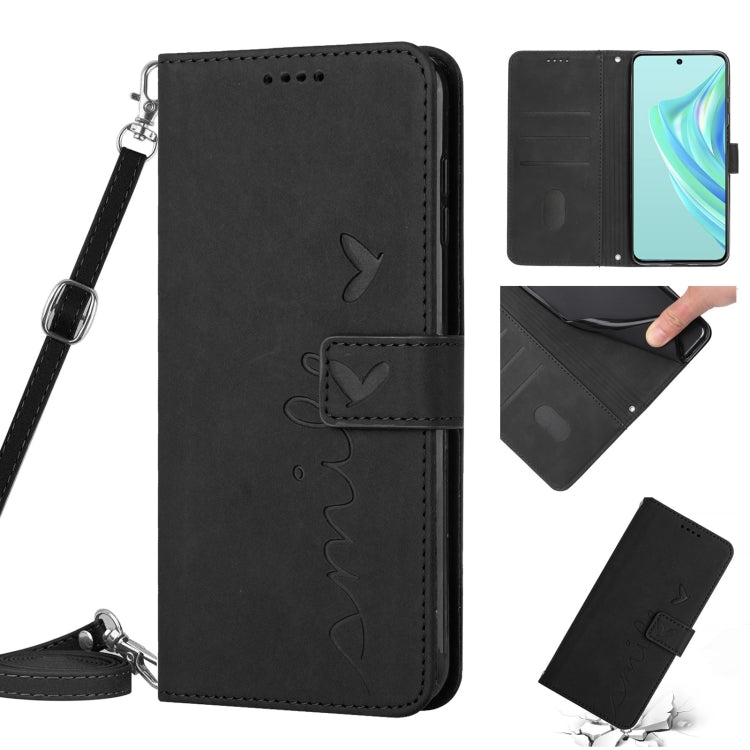 For Infinix Hot 20i Skin Feel Heart Pattern Leather Phone Case with Lanyard(Black) - Infinix Cases by buy2fix | Online Shopping UK | buy2fix