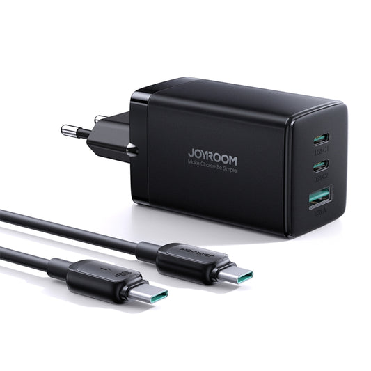 JOYROOM TCG01 GaN Ultra 65W 2 Type-C + 1 USB Fast Charger with 1.2m Type-C Cable, Plug:EU Plug(Black) -  by JOYROOM | Online Shopping UK | buy2fix