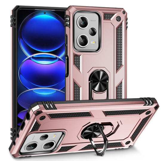 For Xiaomi Redmi Note 12 Pro+ Shockproof TPU + PC Phone Case with Holder(Rose Gold)