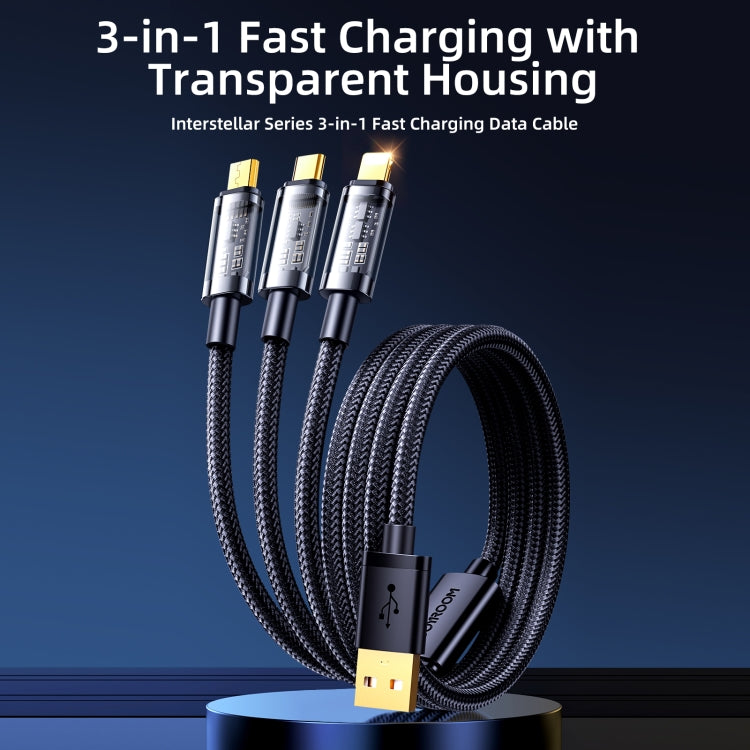 JOYROOM S-1T3015A5 1.2m 3.5A 3 in 1 USB to 8Pin + Type-C + Micro USB Fast Charging Data Cable(Black) - Multifunction Cable by JOYROOM | Online Shopping UK | buy2fix