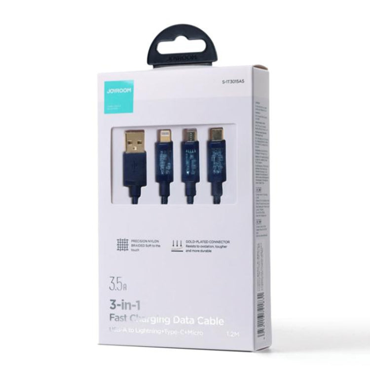 JOYROOM S-1T3015A5 1.2m 3.5A 3 in 1 USB to 8Pin + Type-C + Micro USB Fast Charging Data Cable(Blue) - Multifunction Cable by JOYROOM | Online Shopping UK | buy2fix